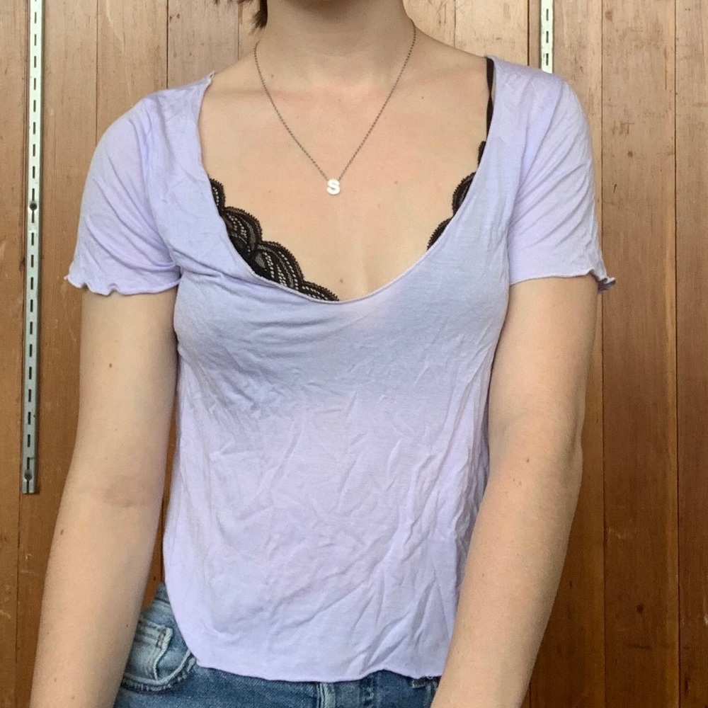 UO Deep V-Neck Lilac Tee